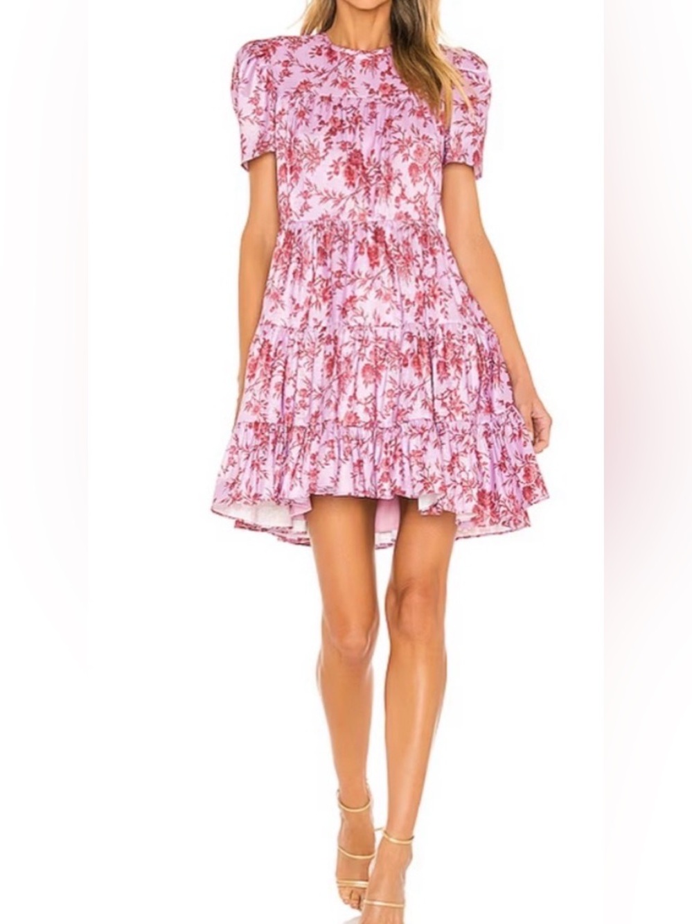 Likely Pink Floral Puff Sleeve Tiered Mini Dress Size 6 Romantic Cottagecore